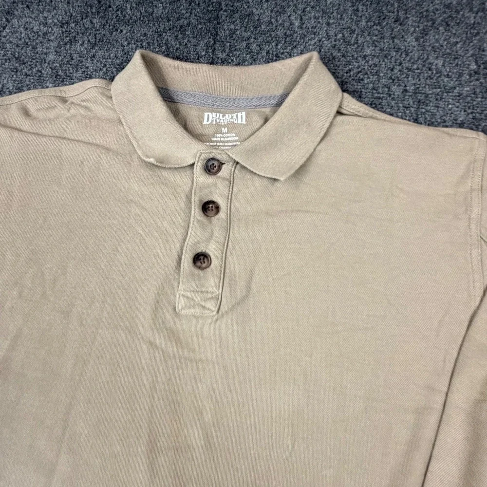 Duluth Trading‎ Co Mens Medium Long Sleeve Polo Shirt Tan Khaki Cotton Pique